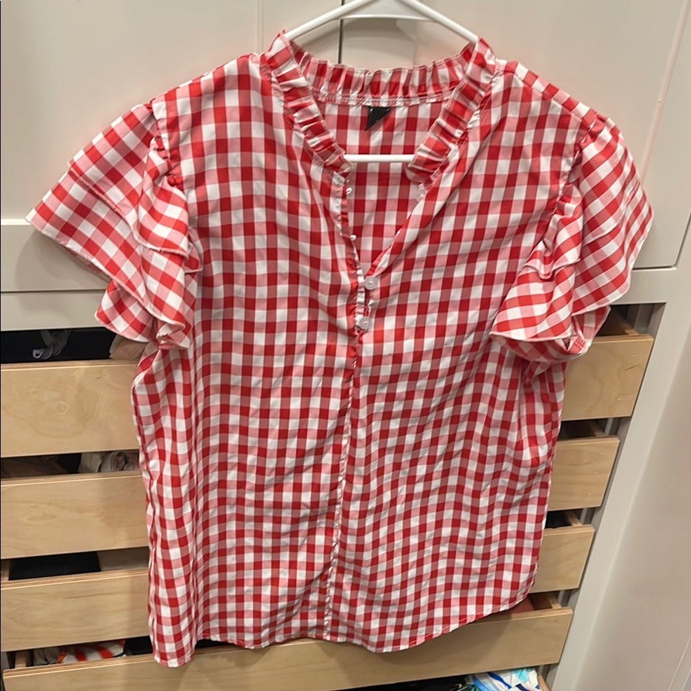 Red and White Gingham Blouse